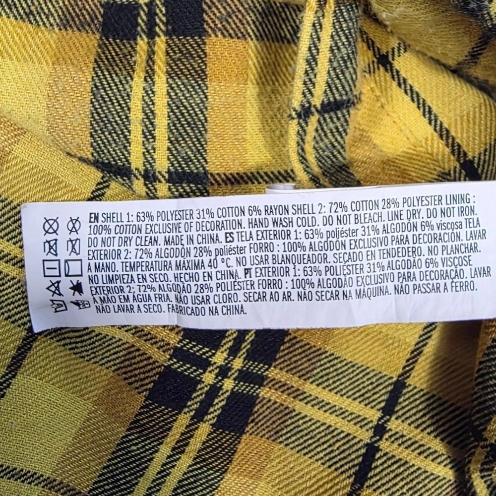 Forever 21 Mens Yellow Black Plaid Hooded Flannel Shirt Button Up Medium - Picture 8 of 8